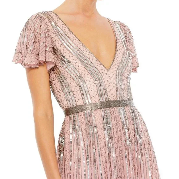 [NWT] MacDuggal STRIPE SEQUIN V-NECK GOWN SIZE 10 - Picture 3 of 10